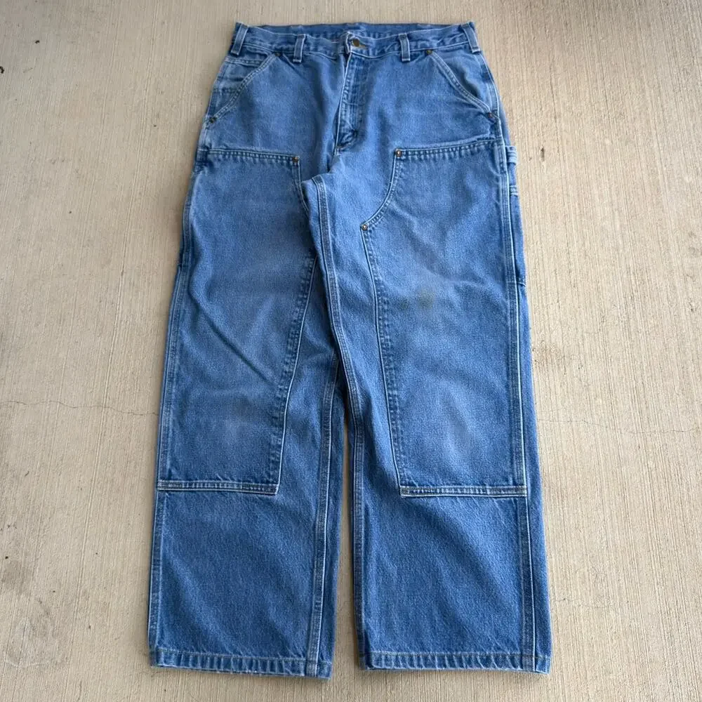 Carhartt denim blue jean double knee work wear carpenter pants